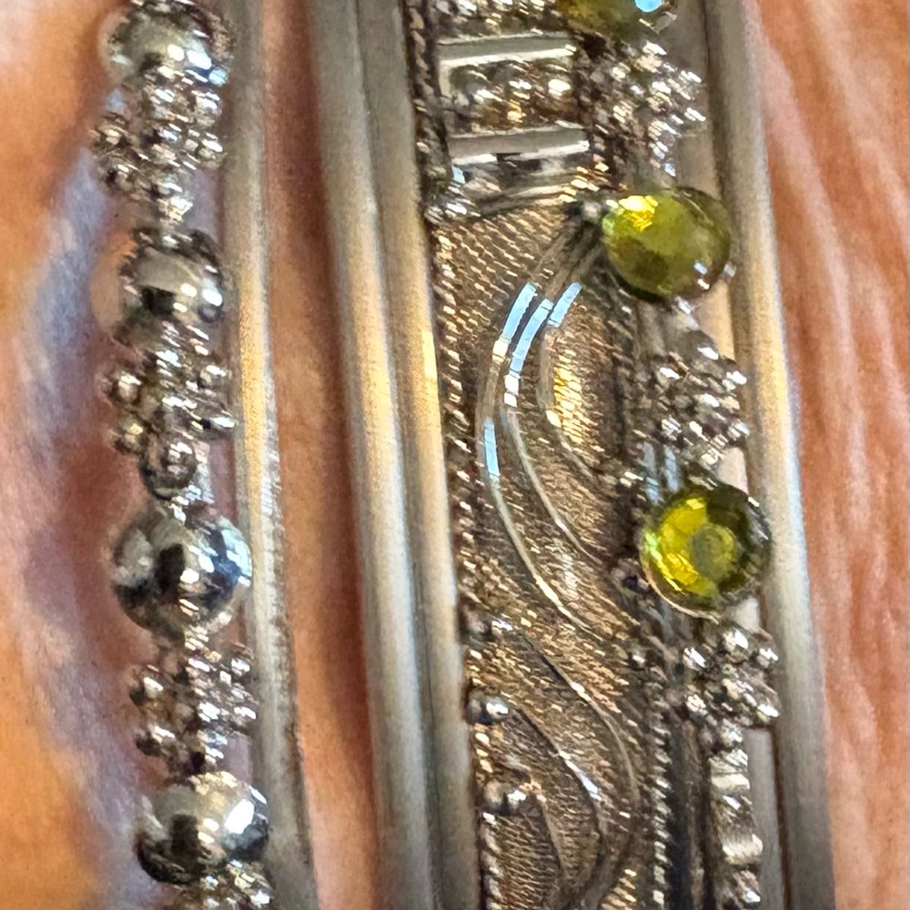 Silver and Green Gemstone set of 9 Individual Pieces Bracelet